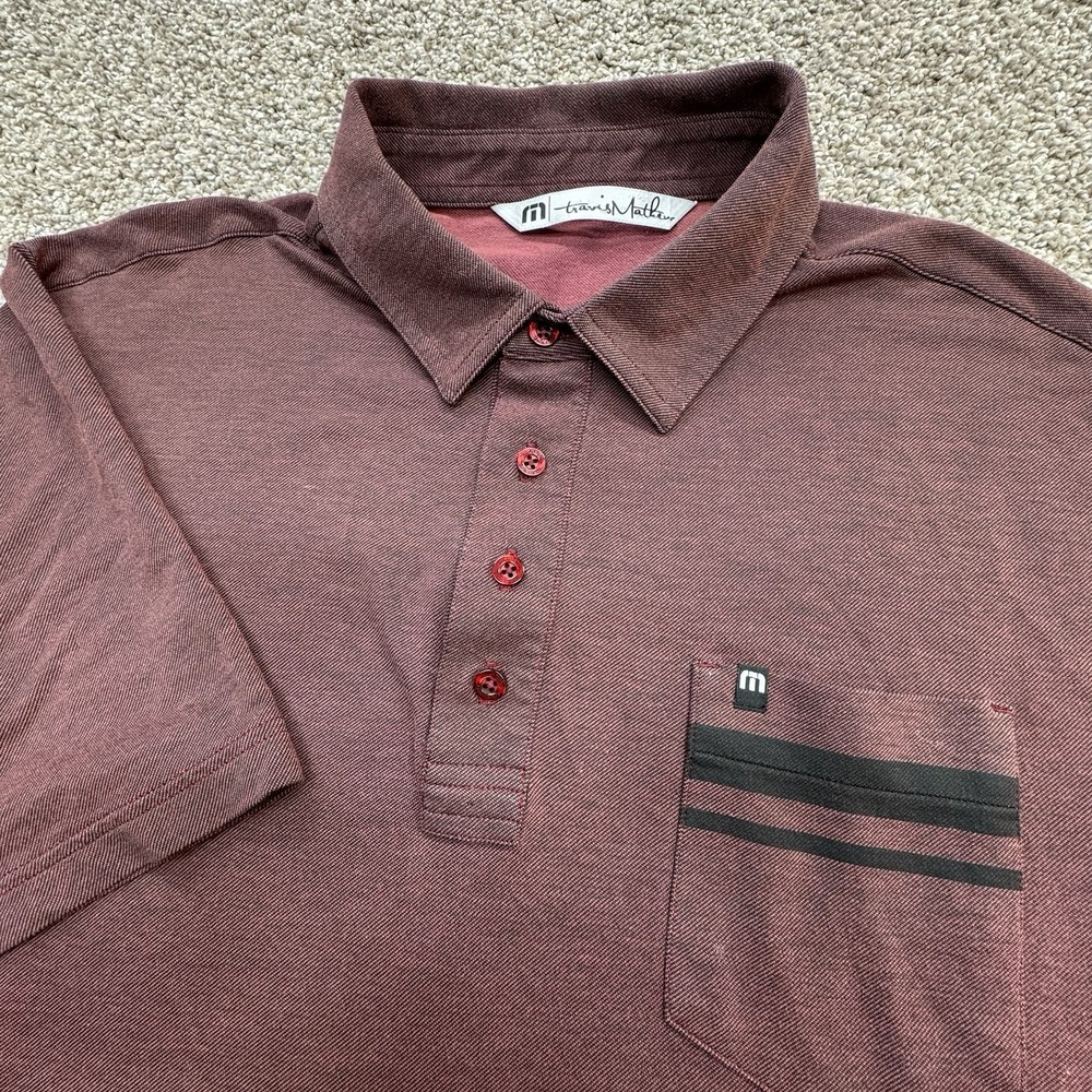 Travis Mathew Polo Men's Large Burgundy‎ Golf Performance Stretch Heathered
